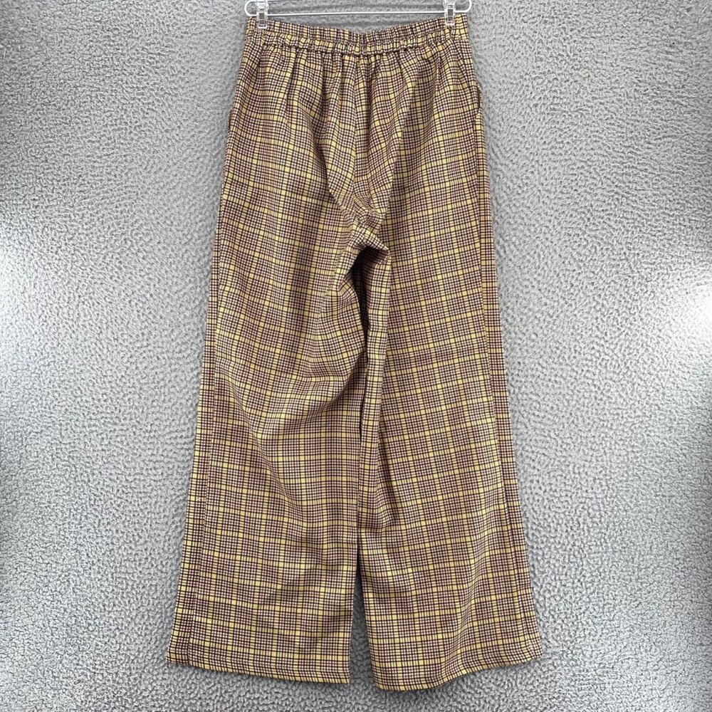 Skies Are Blue Pants Womens Small Brown Yellow Check Plaid Wide Leg Stretch NWT